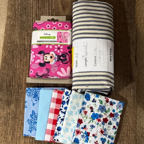 Disney Floral and Cotton ticking Striped Fabric and Misc - Picture 1 of 3